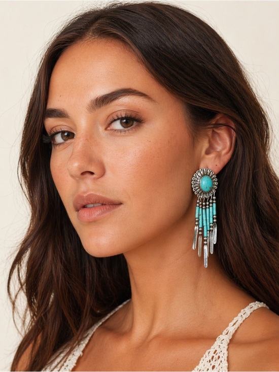 QT Quoc Jewelry - Vtg Signed Q.T Quoc Southwest Style Sterling925 &Turquoise Dangle Earrings 2.25”